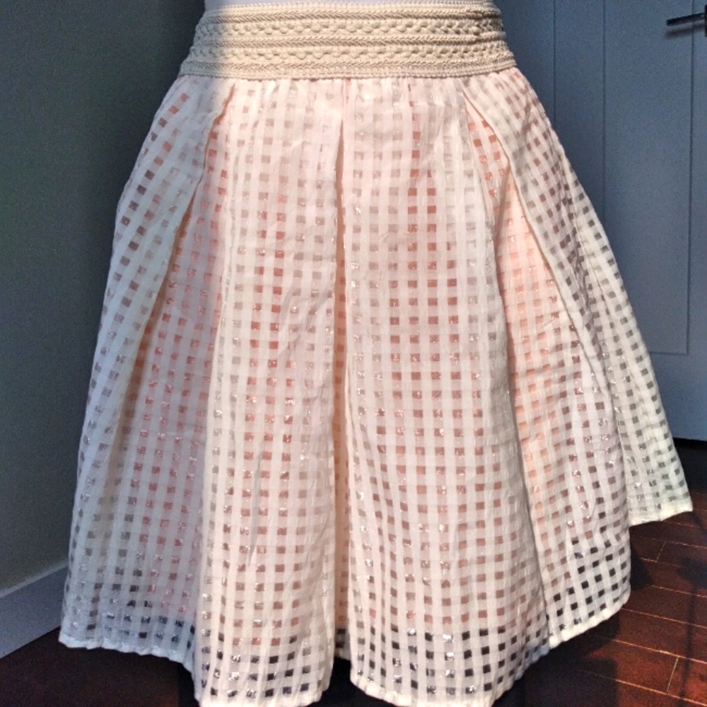 Super Cute Mini Skirt by DINA BE Made in the USA.Peach Lining under Sheer Fabric